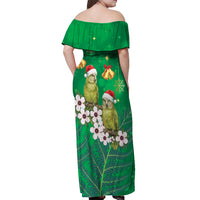 New Zealand Kakapo Christmas Off Shoulder Maxi Dress Owl Parrot Santa Sliver Fern Manuka - Green - Polynesian Pride