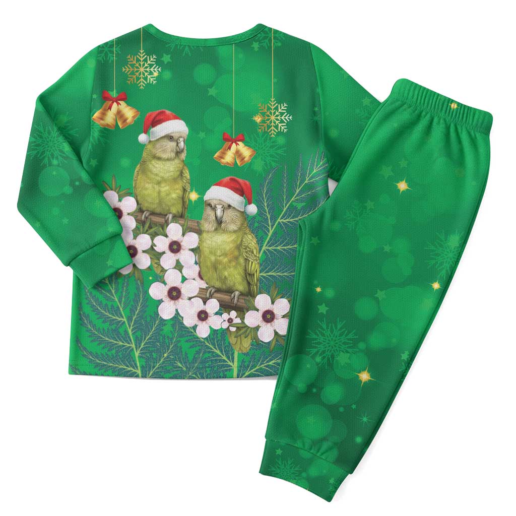New Zealand Kakapo Christmas Pajama Set Owl Parrot Santa Sliver Fern Manuka - Green - Polynesian Pride