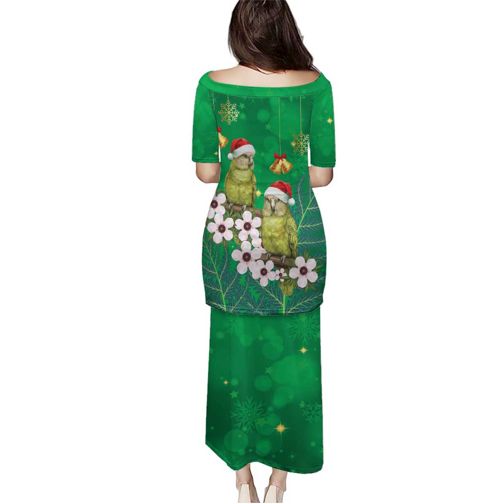 New Zealand Kakapo Christmas Puletasi Owl Parrot Santa Sliver Fern Manuka - Green - Polynesian Pride