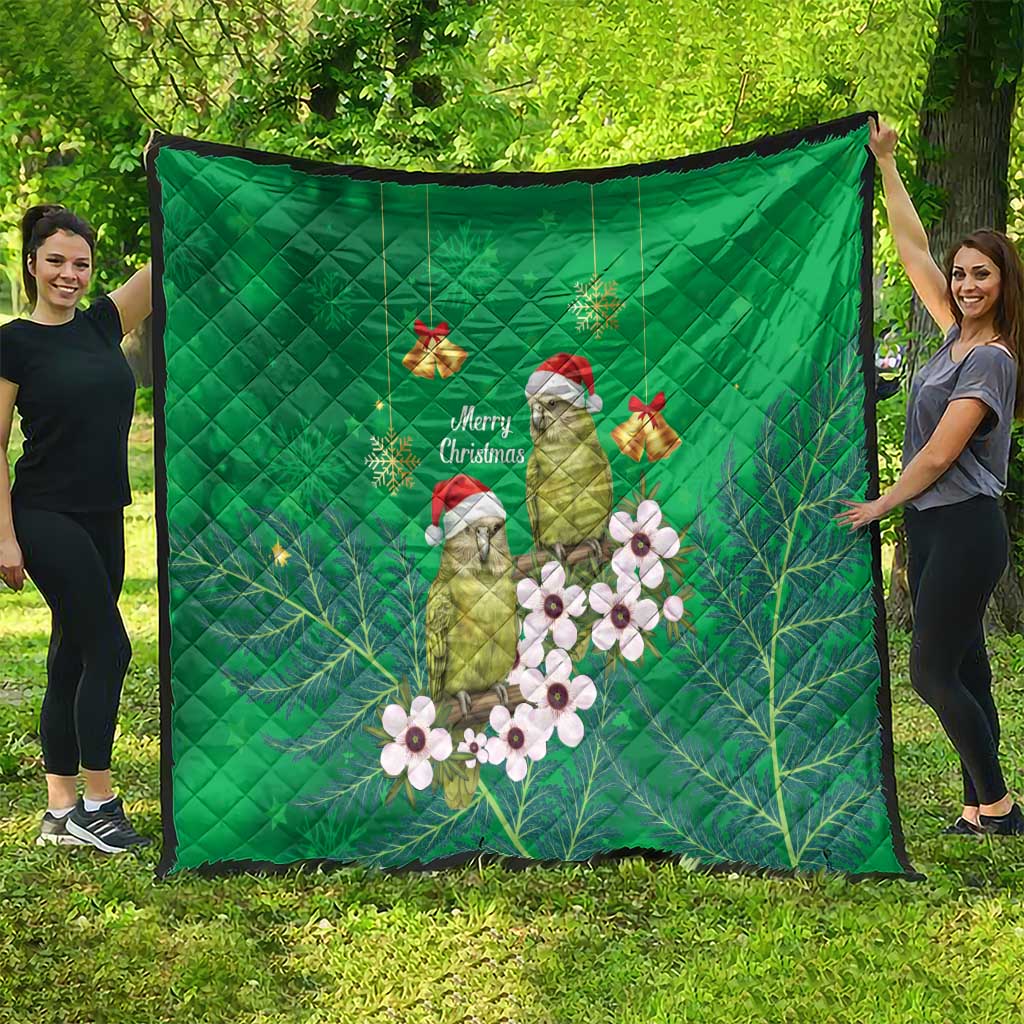New Zealand Kakapo Christmas Quilt Owl Parrot Santa Sliver Fern Manuka - Green - Polynesian Pride
