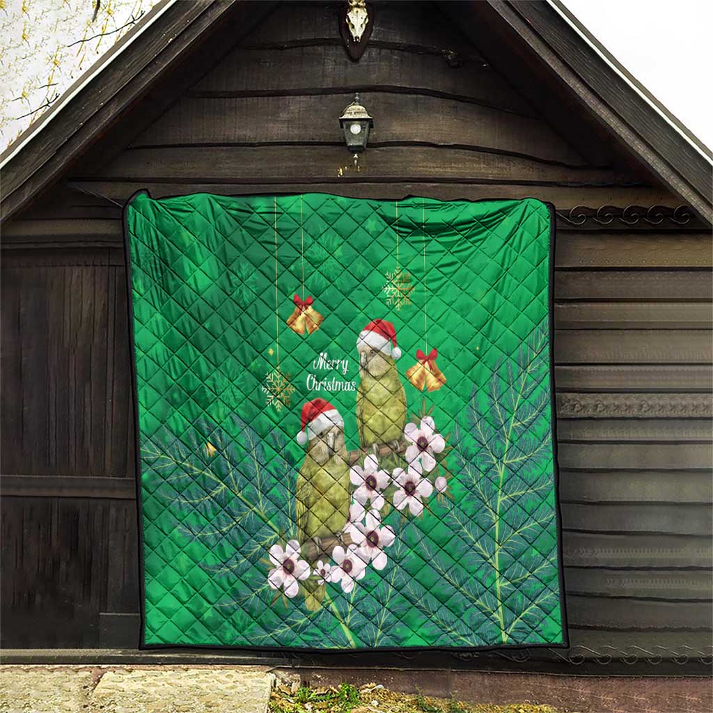 New Zealand Kakapo Christmas Quilt Owl Parrot Santa Sliver Fern Manuka - Green - Polynesian Pride