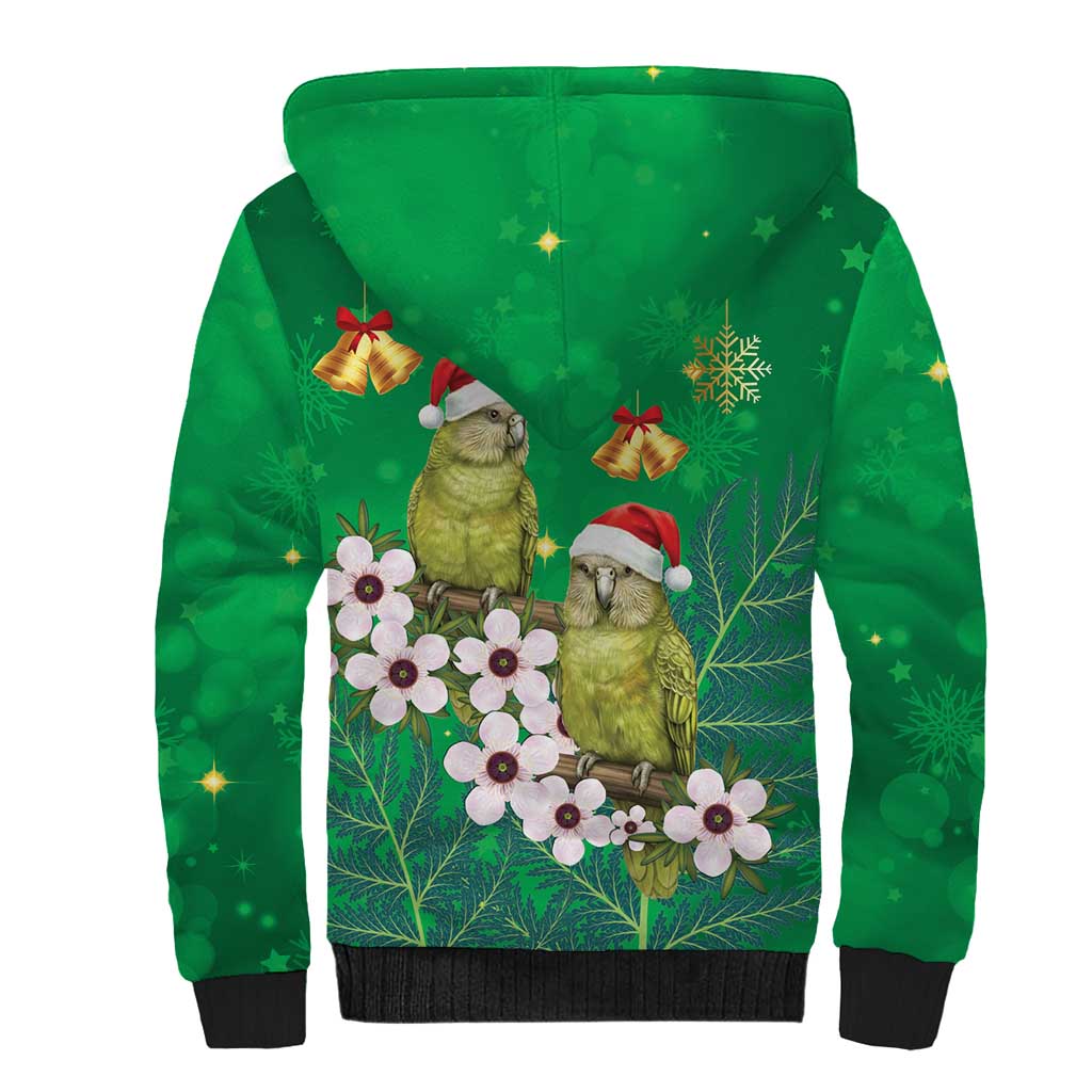 New Zealand Kakapo Christmas Sherpa Hoodie Owl Parrot Santa Sliver Fern Manuka - Green - Polynesian Pride