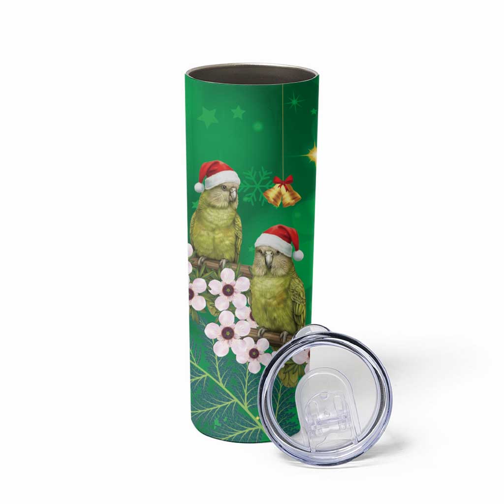 New Zealand Kakapo Christmas Skinny Tumbler Owl Parrot Santa Sliver Fern Manuka - Green - Polynesian Pride