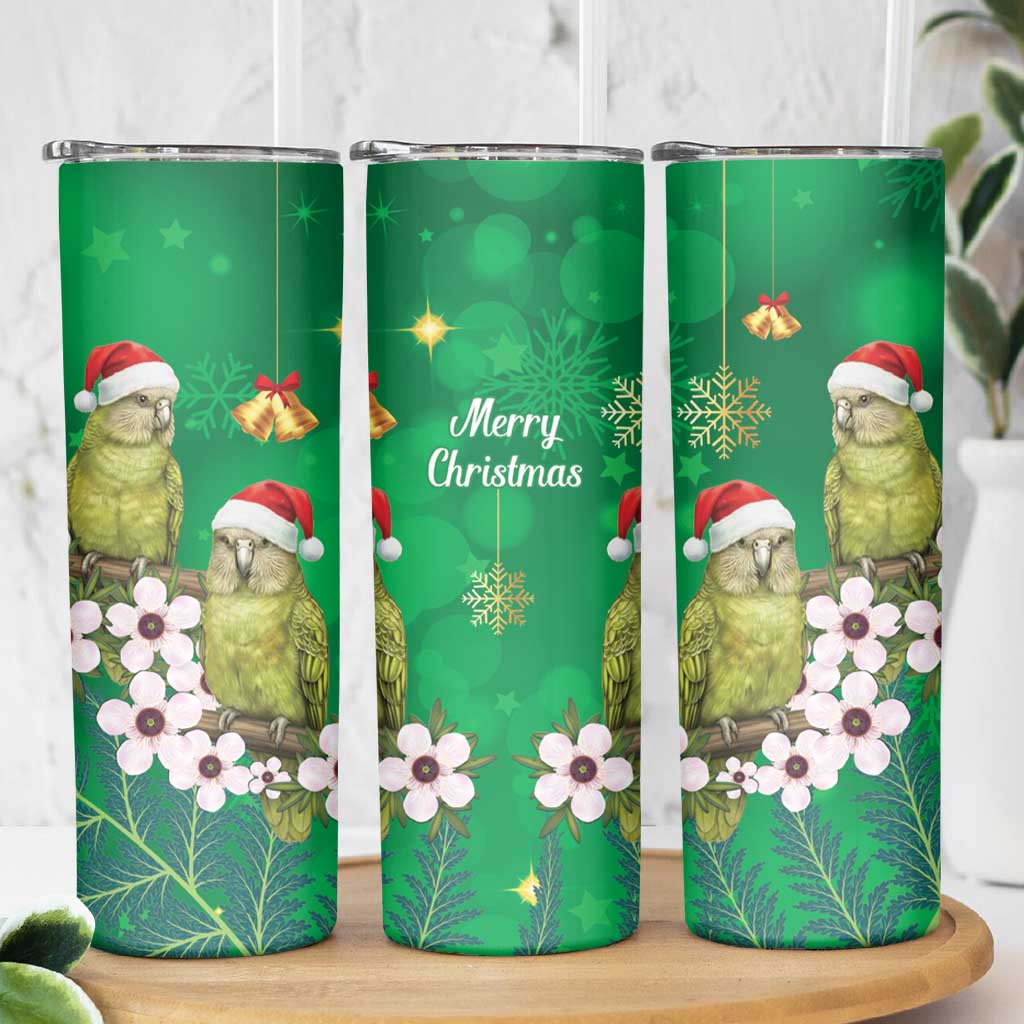 New Zealand Kakapo Christmas Skinny Tumbler Owl Parrot Santa Sliver Fern Manuka - Green - Polynesian Pride