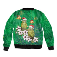New Zealand Kakapo Christmas Sleeve Zip Bomber Jacket Owl Parrot Santa Sliver Fern Manuka - Green - Polynesian Pride