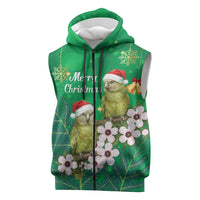 New Zealand Kakapo Christmas Sleeveless Zip Hoodie Owl Parrot Santa Sliver Fern Manuka - Green LT14 Green - Polynesian Pride