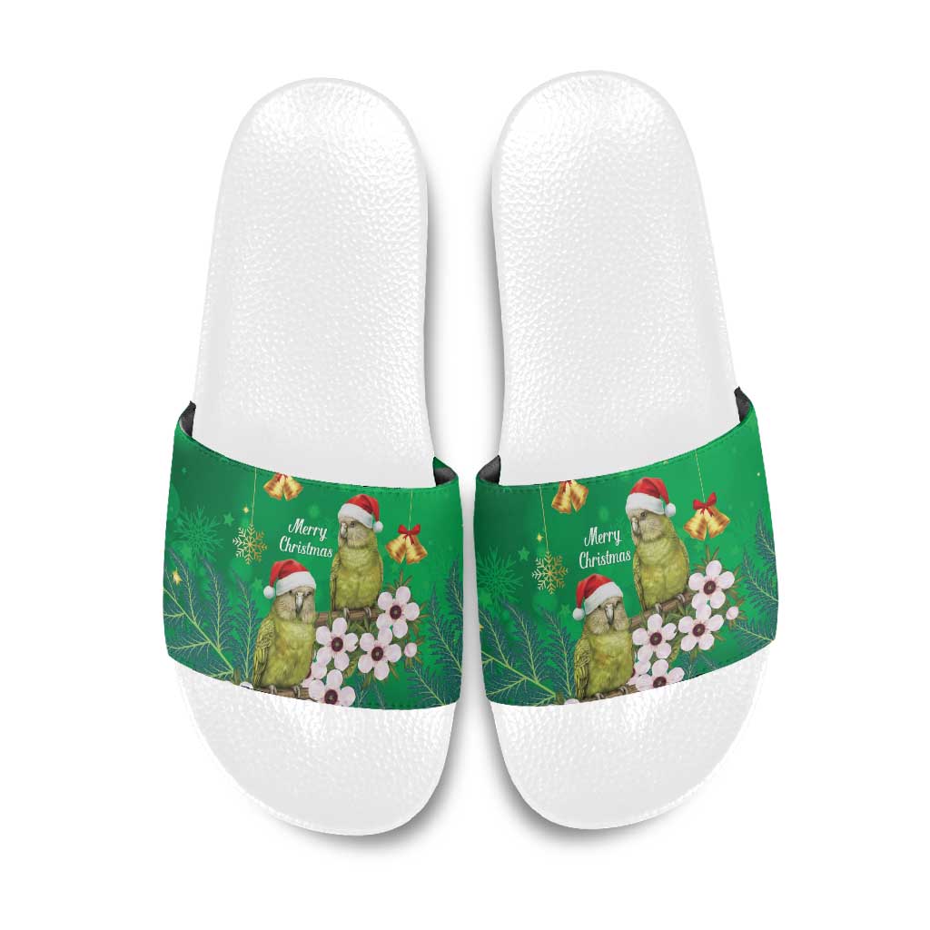 New Zealand Kakapo Christmas Slide Sandals Owl Parrot Santa Sliver Fern Manuka - Green LT14 Green - Polynesian Pride