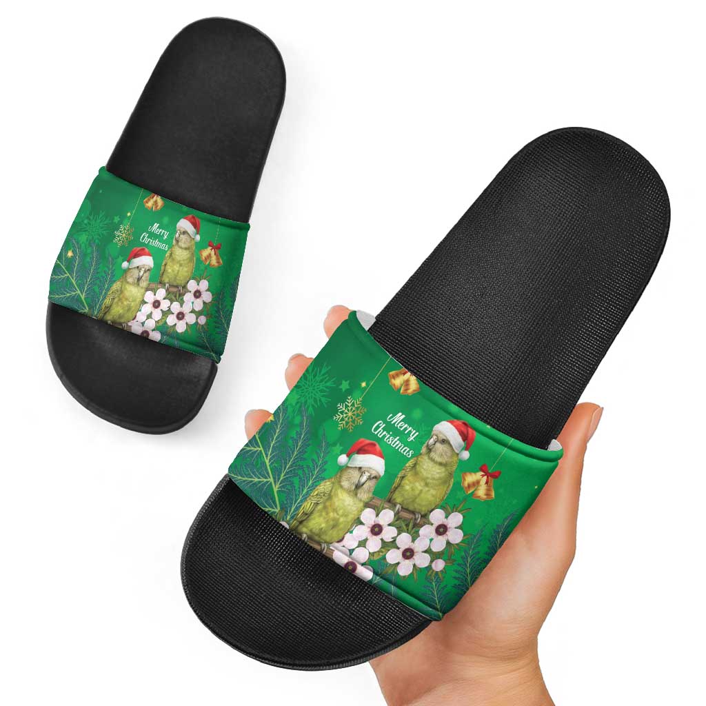 New Zealand Kakapo Christmas Slide Sandals Owl Parrot Santa Sliver Fern Manuka - Green LT14 - Polynesian Pride