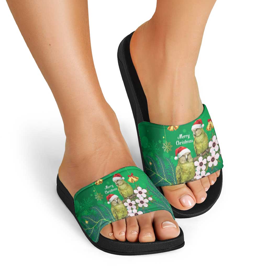 New Zealand Kakapo Christmas Slide Sandals Owl Parrot Santa Sliver Fern Manuka - Green LT14 - Polynesian Pride