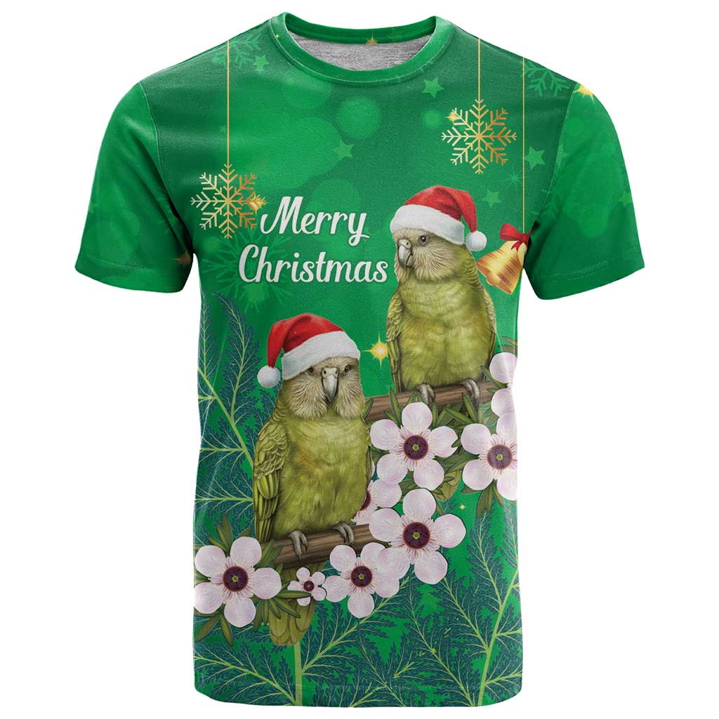 New Zealand Kakapo Christmas T Shirt Owl Parrot Santa Sliver Fern Manuka - Green - Polynesian Pride