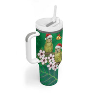 New Zealand Kakapo Christmas Tumbler With Handle Owl Parrot Santa Sliver Fern Manuka - Green - Polynesian Pride