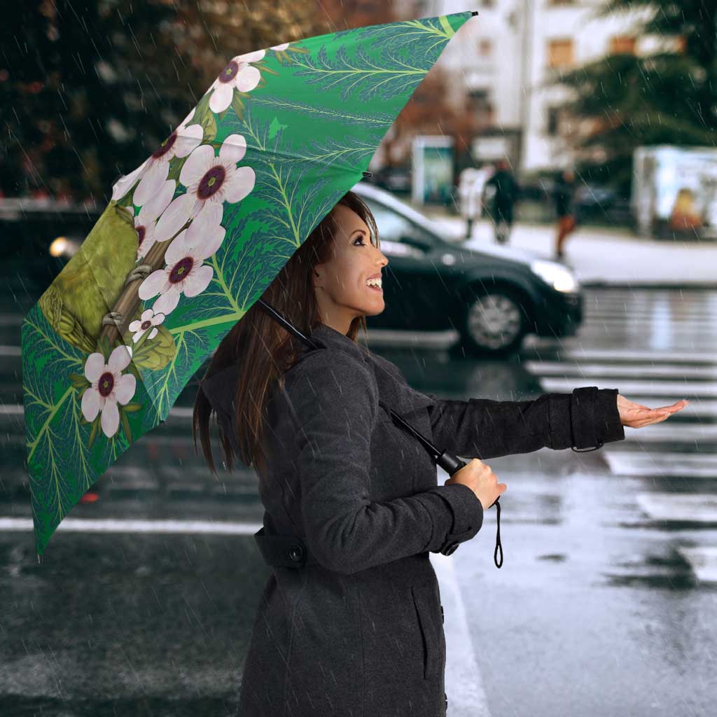 New Zealand Kakapo Christmas Umbrella Owl Parrot Santa Sliver Fern Manuka - Green - Polynesian Pride