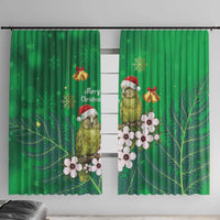 New Zealand Kakapo Christmas Window Curtain Owl Parrot Santa Sliver Fern Manuka - Green - Polynesian Pride