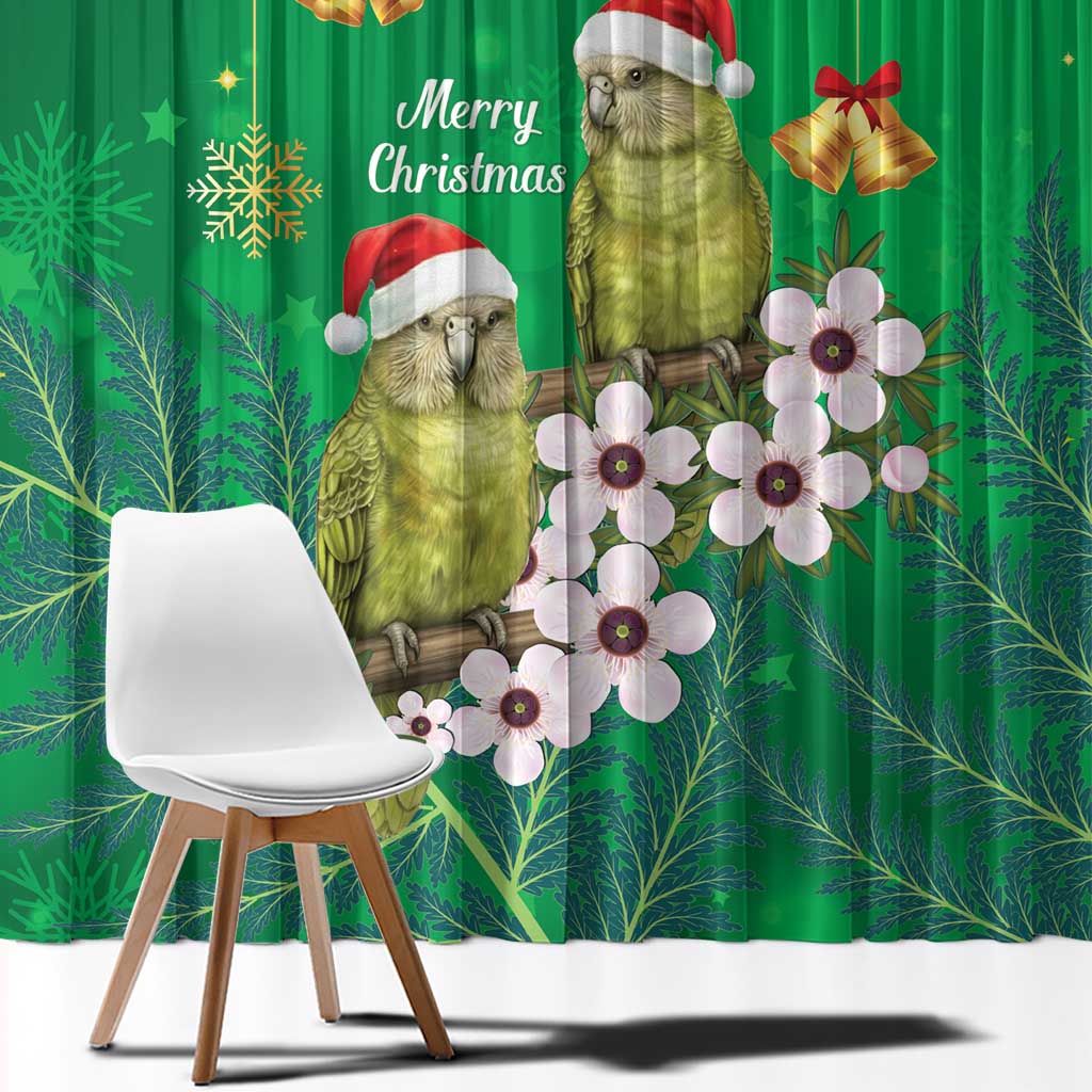 New Zealand Kakapo Christmas Window Curtain Owl Parrot Santa Sliver Fern Manuka - Green - Polynesian Pride