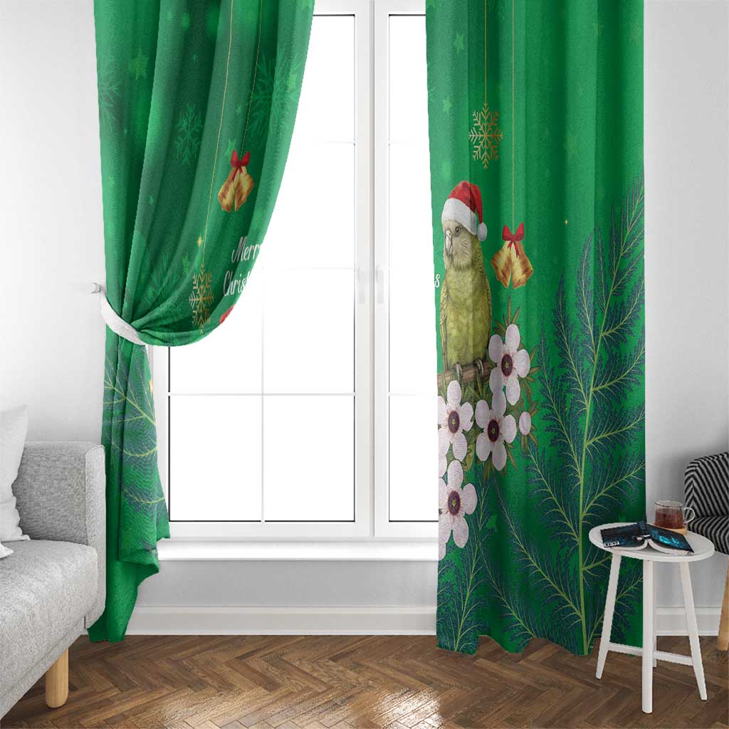 New Zealand Kakapo Christmas Window Curtain Owl Parrot Santa Sliver Fern Manuka - Green - Polynesian Pride