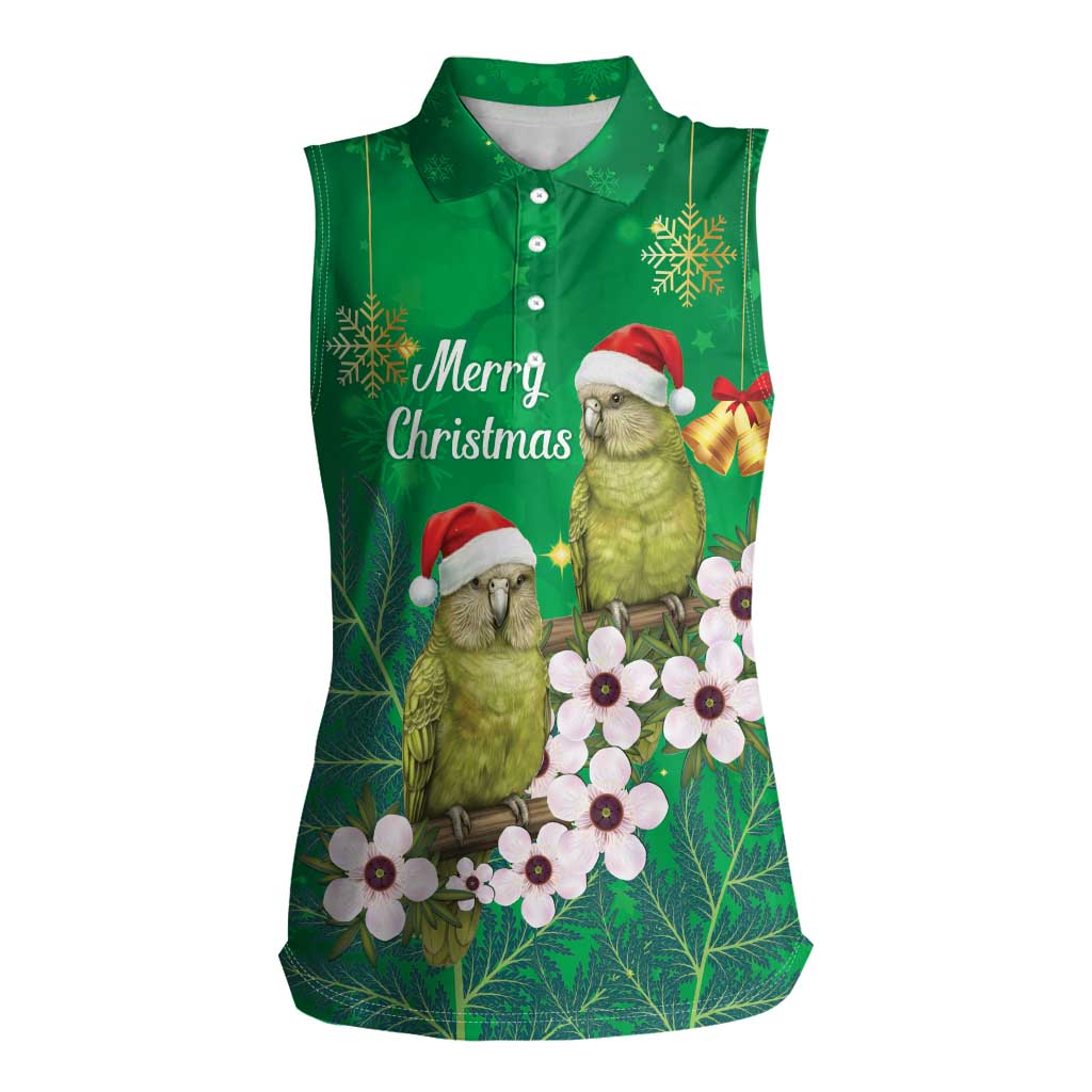 New Zealand Kakapo Christmas Women Sleeveless Polo Shirt Owl Parrot Santa Sliver Fern Manuka - Green - Polynesian Pride