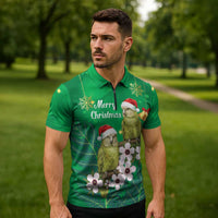 New Zealand Kakapo Christmas Zipper Polo Shirt Owl Parrot Santa Sliver Fern Manuka - Green LT14 - Polynesian Pride