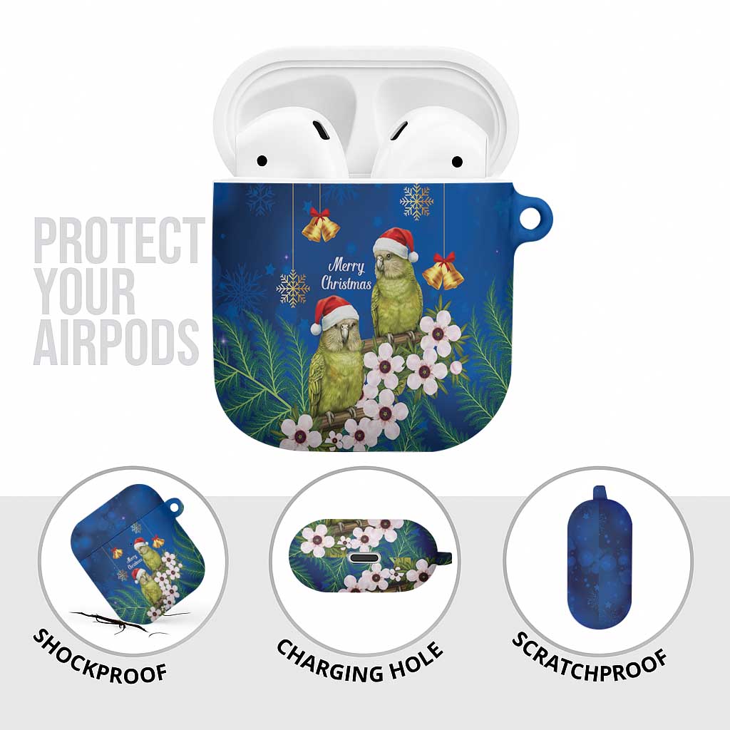 New Zealand Kakapo Christmas AirPods Case Owl Parrot Santa Sliver Fern Manuka - Blue - Polynesian Pride