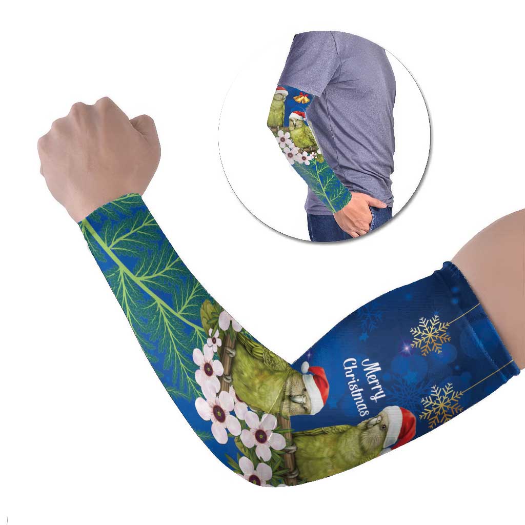 New Zealand Kakapo Christmas Arm Sleeves Owl Parrot Santa Sliver Fern Manuka - Blue - Polynesian Pride