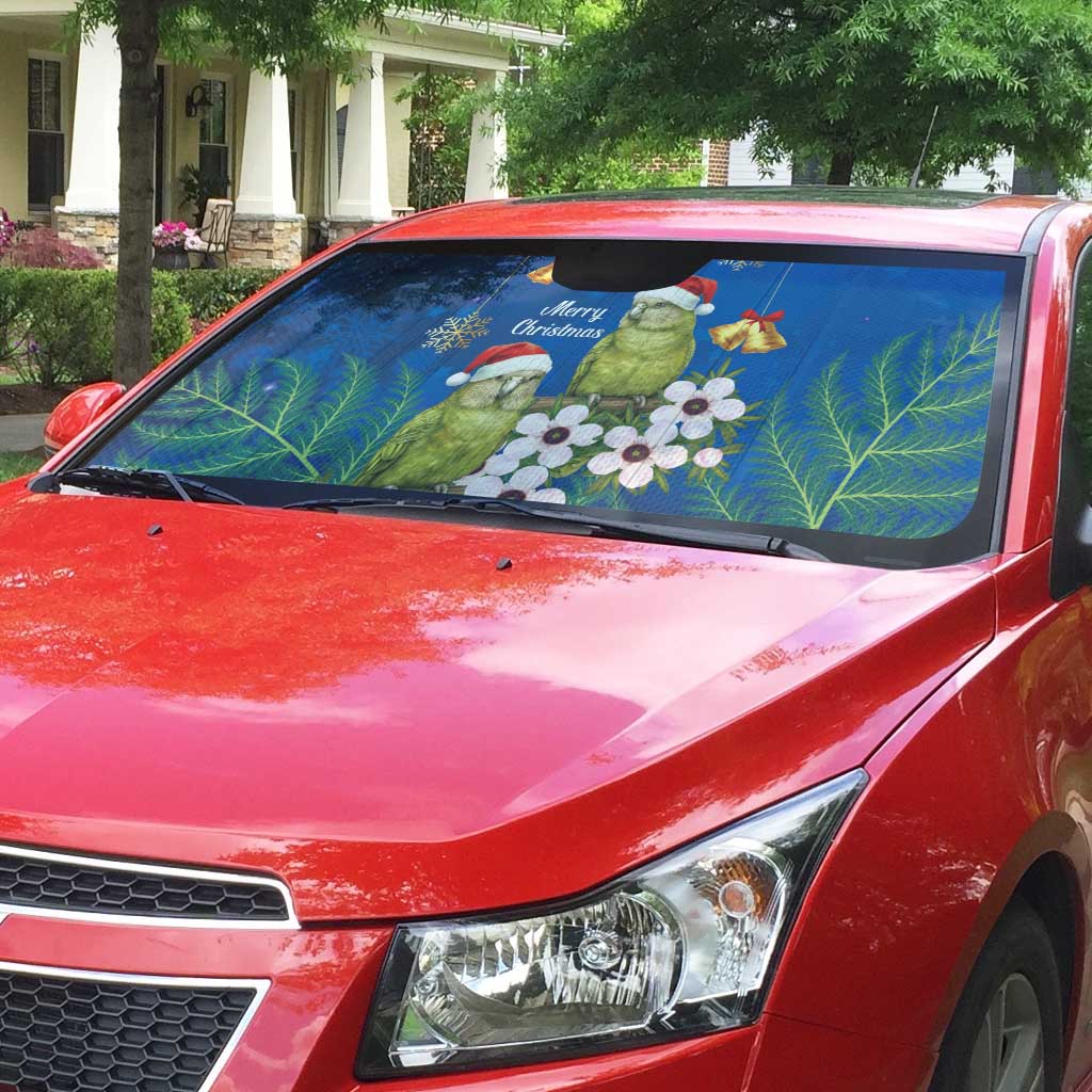 New Zealand Kakapo Christmas Auto Sun Shade Owl Parrot Santa Sliver Fern Manuka - Blue - Polynesian Pride