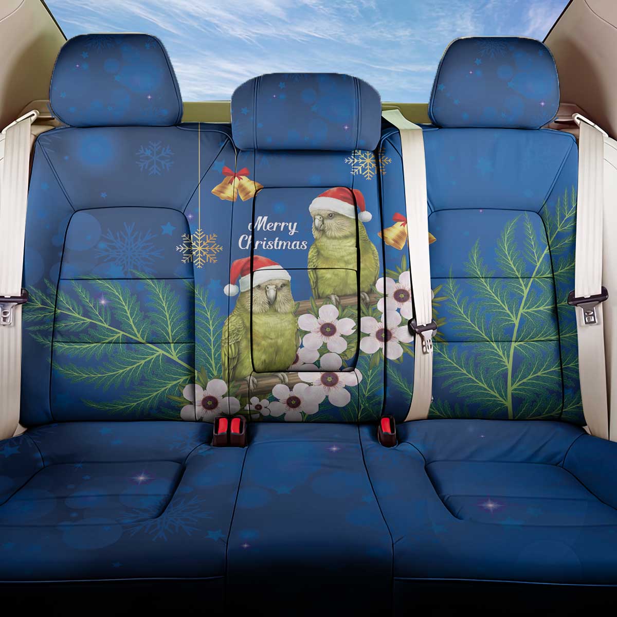 New Zealand Kakapo Christmas Back Car Seat Cover Owl Parrot Santa Sliver Fern Manuka - Blue - Polynesian Pride