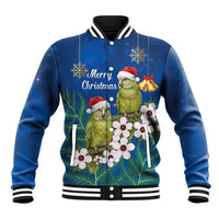 New Zealand Kakapo Christmas Baseball Jacket Owl Parrot Santa Sliver Fern Manuka - Blue LT14 Unisex Blue - Polynesian Pride