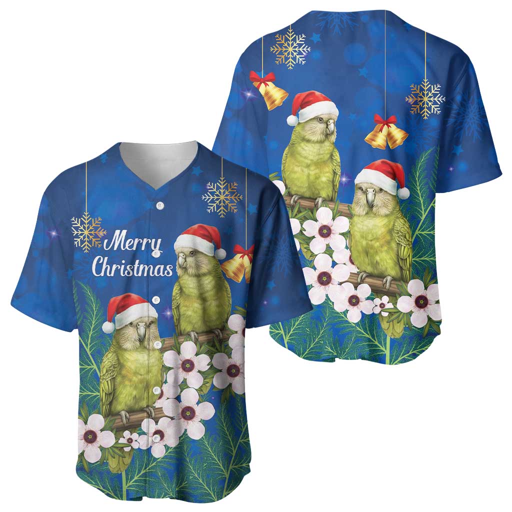 New Zealand Kakapo Christmas Baseball Jersey Owl Parrot Santa Sliver Fern Manuka - Blue - Polynesian Pride