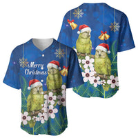 New Zealand Kakapo Christmas Baseball Jersey Owl Parrot Santa Sliver Fern Manuka - Blue - Polynesian Pride