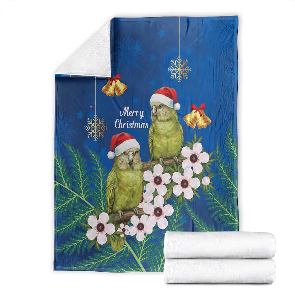 New Zealand Kakapo Christmas Blanket Owl Parrot Santa Sliver Fern Manuka - Blue - Polynesian Pride