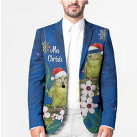 New Zealand Kakapo Christmas Blazer Owl Parrot Santa Sliver Fern Manuka - Blue - Polynesian Pride