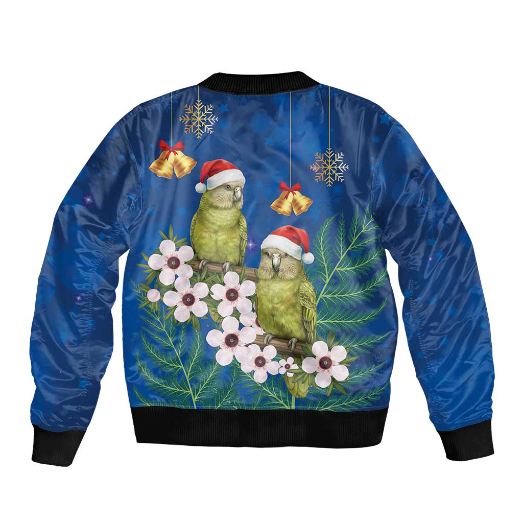 New Zealand Kakapo Christmas Bomber Jacket Owl Parrot Santa Sliver Fern Manuka - Blue LT14 - Polynesian Pride