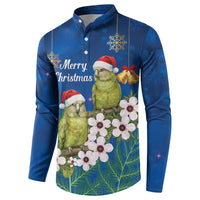 New Zealand Kakapo Christmas Button Sweatshirt Owl Parrot Santa Sliver Fern Manuka - Blue - Polynesian Pride