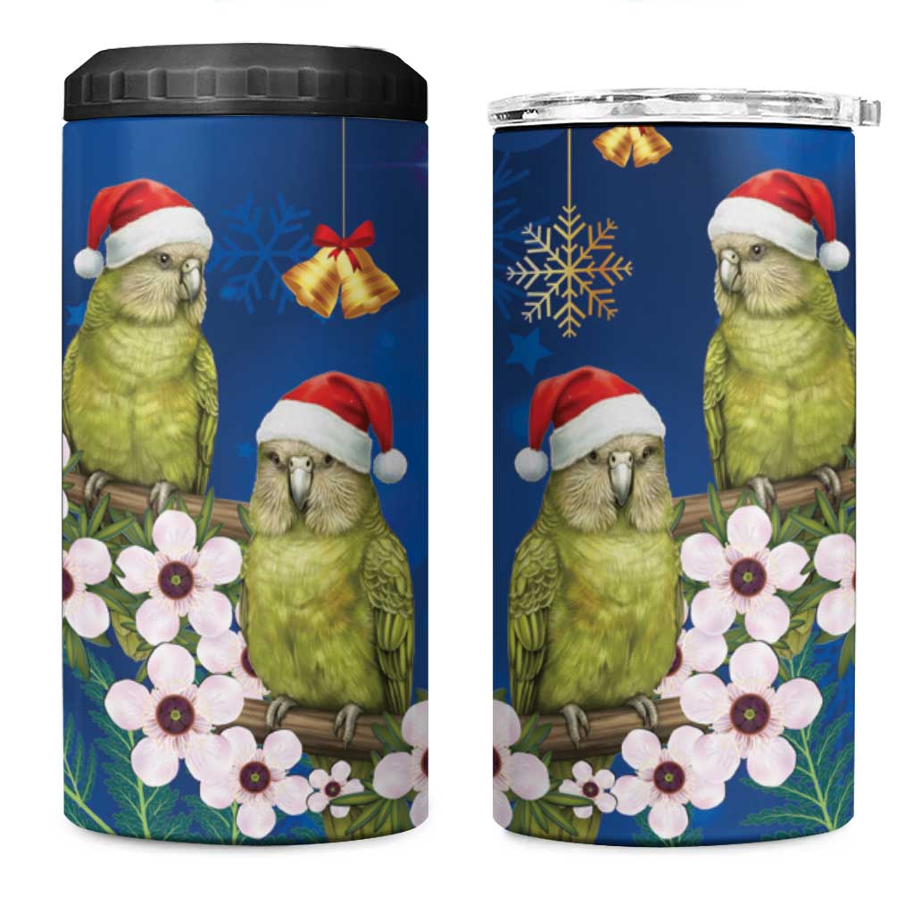 New Zealand Kakapo Christmas 4 in 1 Can Cooler Tumbler Owl Parrot Santa Sliver Fern Manuka - Blue - Polynesian Pride
