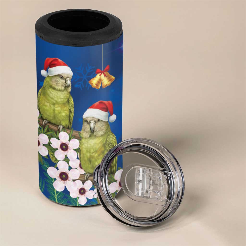 New Zealand Kakapo Christmas 4 in 1 Can Cooler Tumbler Owl Parrot Santa Sliver Fern Manuka - Blue - Polynesian Pride