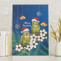 New Zealand Kakapo Christmas Canvas Wall Art Owl Parrot Santa Sliver Fern Manuka - Blue - Polynesian Pride