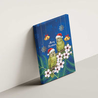 New Zealand Kakapo Christmas Canvas Wall Art Owl Parrot Santa Sliver Fern Manuka - Blue - Polynesian Pride