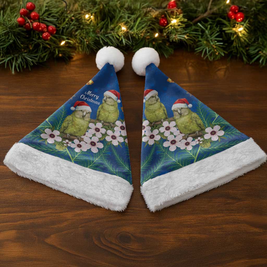 New Zealand Kakapo Christmas Santa Hat Owl Parrot Santa Sliver Fern Manuka - Blue - Polynesian Pride