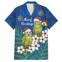New Zealand Kakapo Christmas Family Matching Long Sleeve Bodycon Dress and Hawaiian Shirt Owl Parrot Santa Sliver Fern Manuka - Blue - Polynesian Pride
