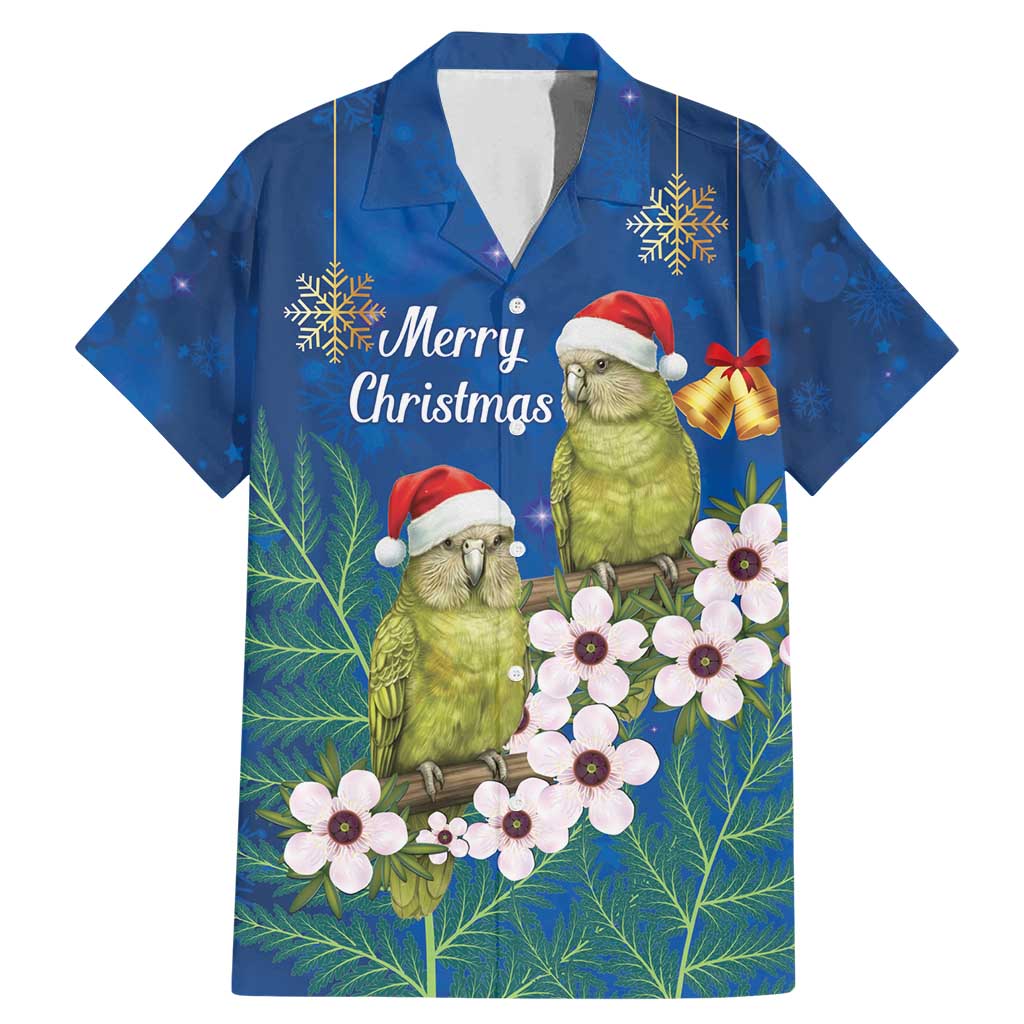 New Zealand Kakapo Christmas Family Matching Mermaid Dress and Hawaiian Shirt Owl Parrot Santa Sliver Fern Manuka - Blue - Polynesian Pride
