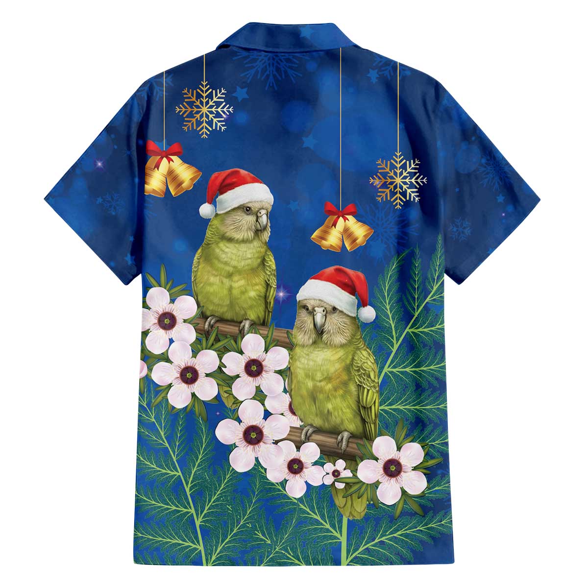 New Zealand Kakapo Christmas Family Matching Off The Shoulder Long Sleeve Dress and Hawaiian Shirt Owl Parrot Santa Sliver Fern Manuka - Blue - Polynesian Pride