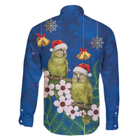New Zealand Kakapo Christmas Family Matching Off Shoulder Short Dress and Hawaiian Shirt Owl Parrot Santa Sliver Fern Manuka - Blue - Polynesian Pride