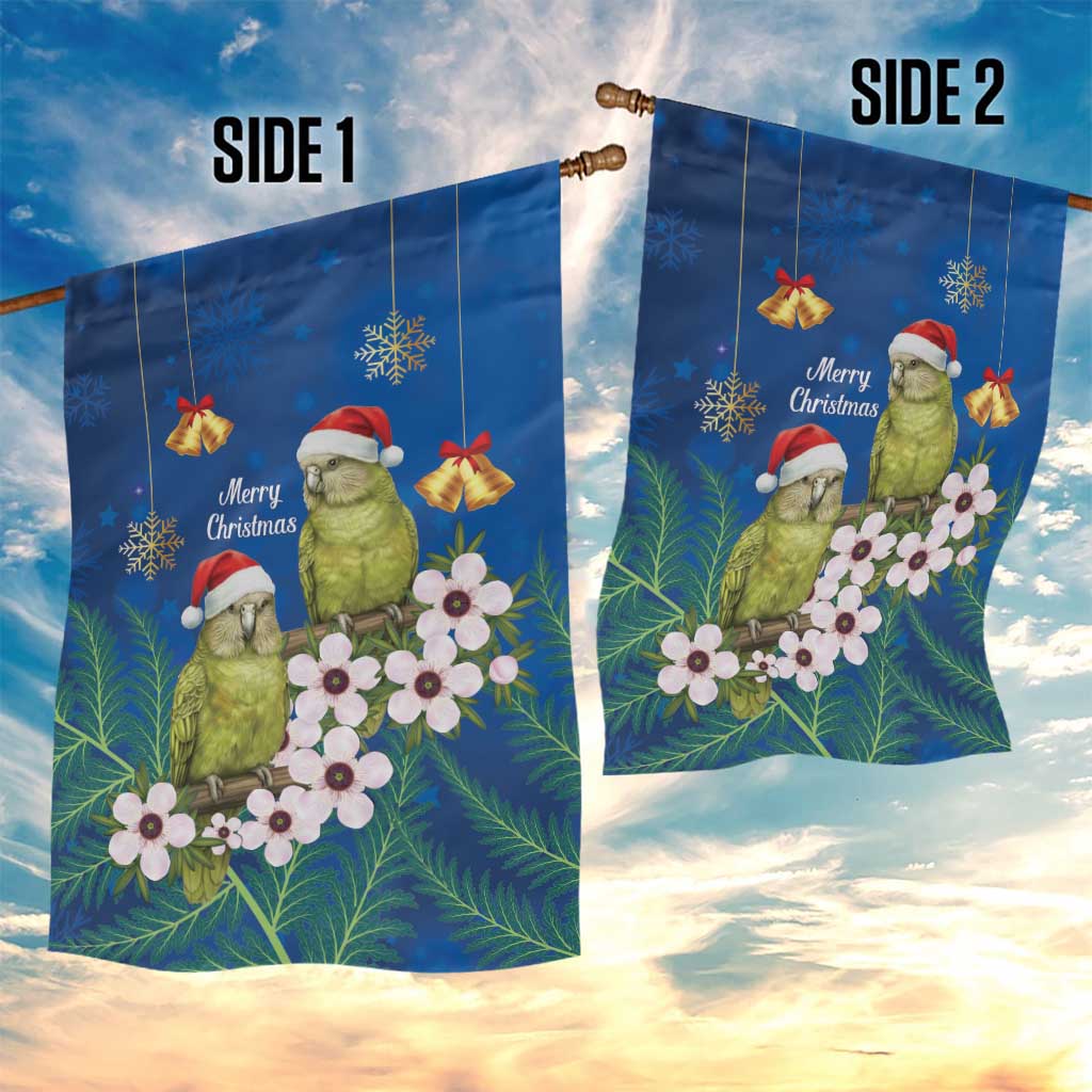 New Zealand Kakapo Christmas Garden Flag Owl Parrot Santa Sliver Fern Manuka - Blue - Polynesian Pride