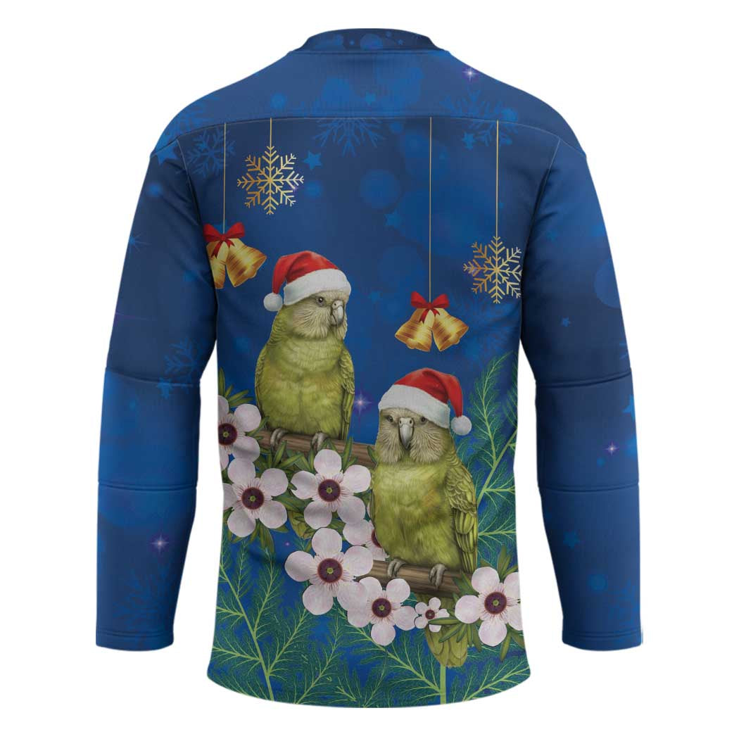 New Zealand Kakapo Christmas Hockey Jersey Owl Parrot Santa Sliver Fern Manuka - Blue - Polynesian Pride