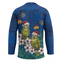 New Zealand Kakapo Christmas Hockey Jersey Owl Parrot Santa Sliver Fern Manuka - Blue - Polynesian Pride
