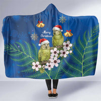 New Zealand Kakapo Christmas Hooded Blanket Owl Parrot Santa Sliver Fern Manuka - Blue - Polynesian Pride