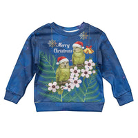 New Zealand Kakapo Christmas Kid Ugly Christmas Sweater Owl Parrot Santa Sliver Fern Manuka - Blue - Polynesian Pride