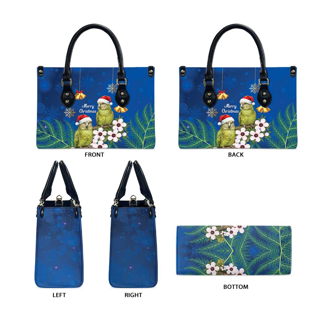 New Zealand Kakapo Christmas Leather Bag Owl Parrot Santa Sliver Fern Manuka - Blue - Polynesian Pride