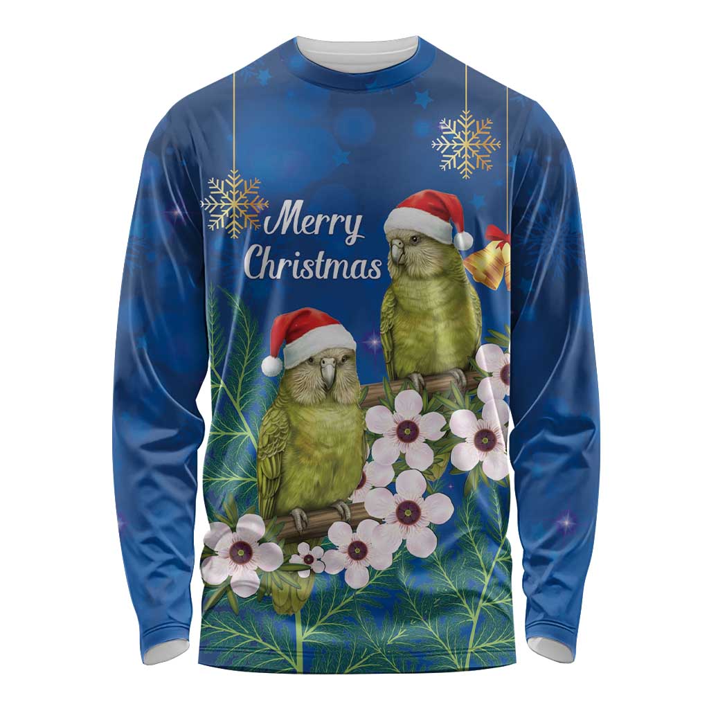New Zealand Kakapo Christmas Long Sleeve Shirt Owl Parrot Santa Sliver Fern Manuka - Blue LT14 Unisex Blue - Polynesian Pride
