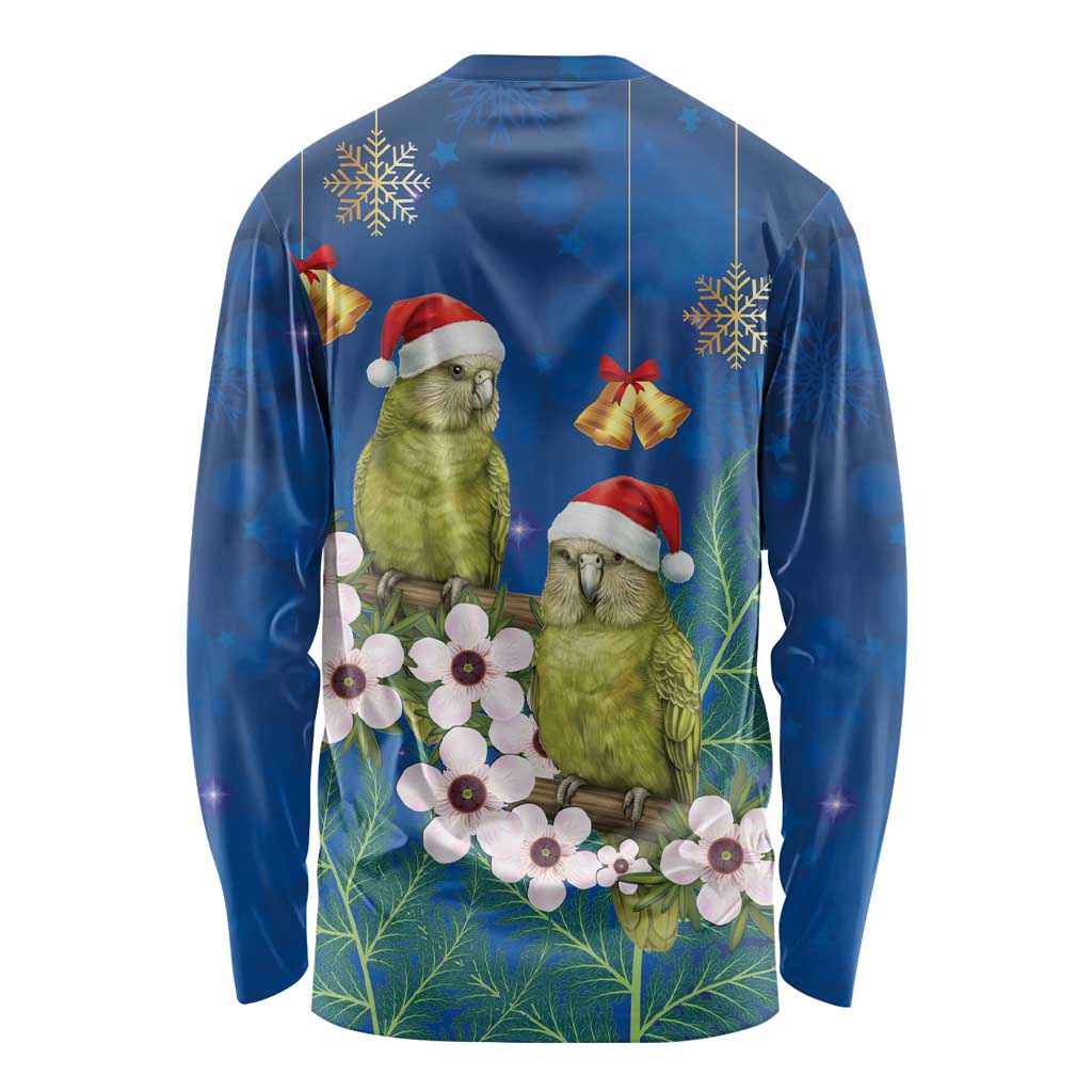 New Zealand Kakapo Christmas Long Sleeve Shirt Owl Parrot Santa Sliver Fern Manuka - Blue LT14 - Polynesian Pride