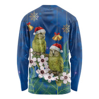 New Zealand Kakapo Christmas Long Sleeve Shirt Owl Parrot Santa Sliver Fern Manuka - Blue LT14 - Polynesian Pride